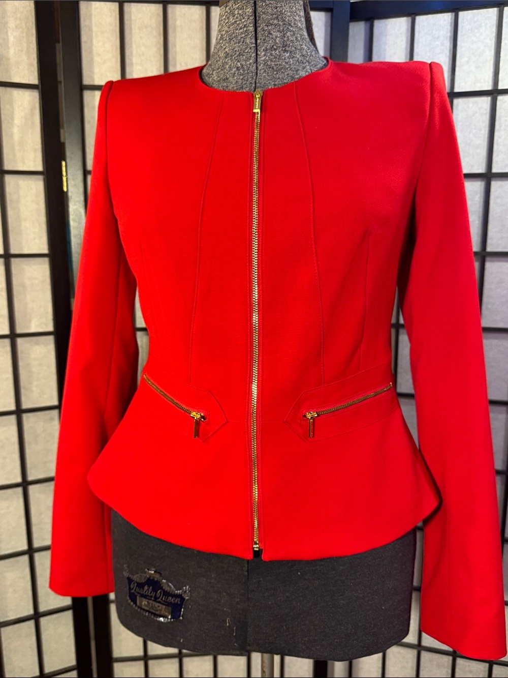 Calvin Klein Red Zip-Peplum Blazer